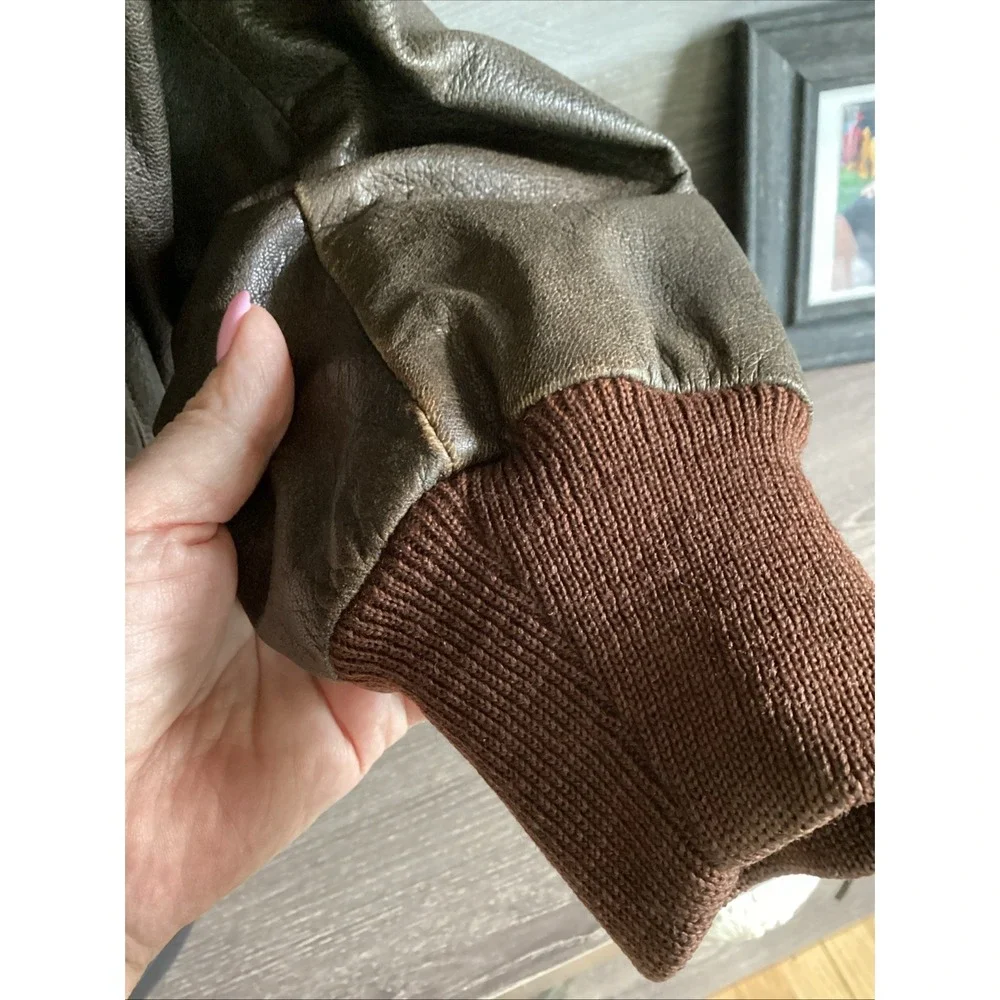 LL‎ Bean Vintage Leather Flight Jacket Brown A-2 Bomber Made in USA Size 42